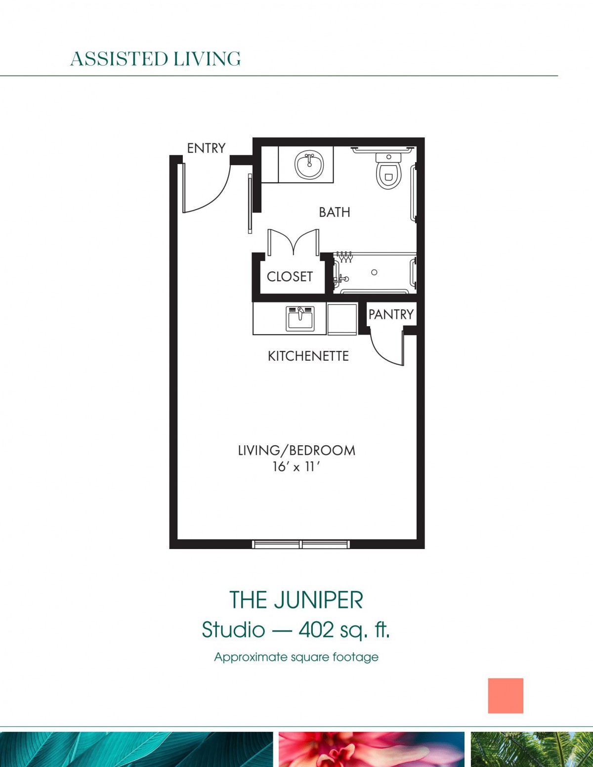 The Juniper: Studio Apartment Floor Plan - 400 sq. ft.