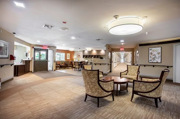A modern lobby with comfortable seating and elegant lighting.