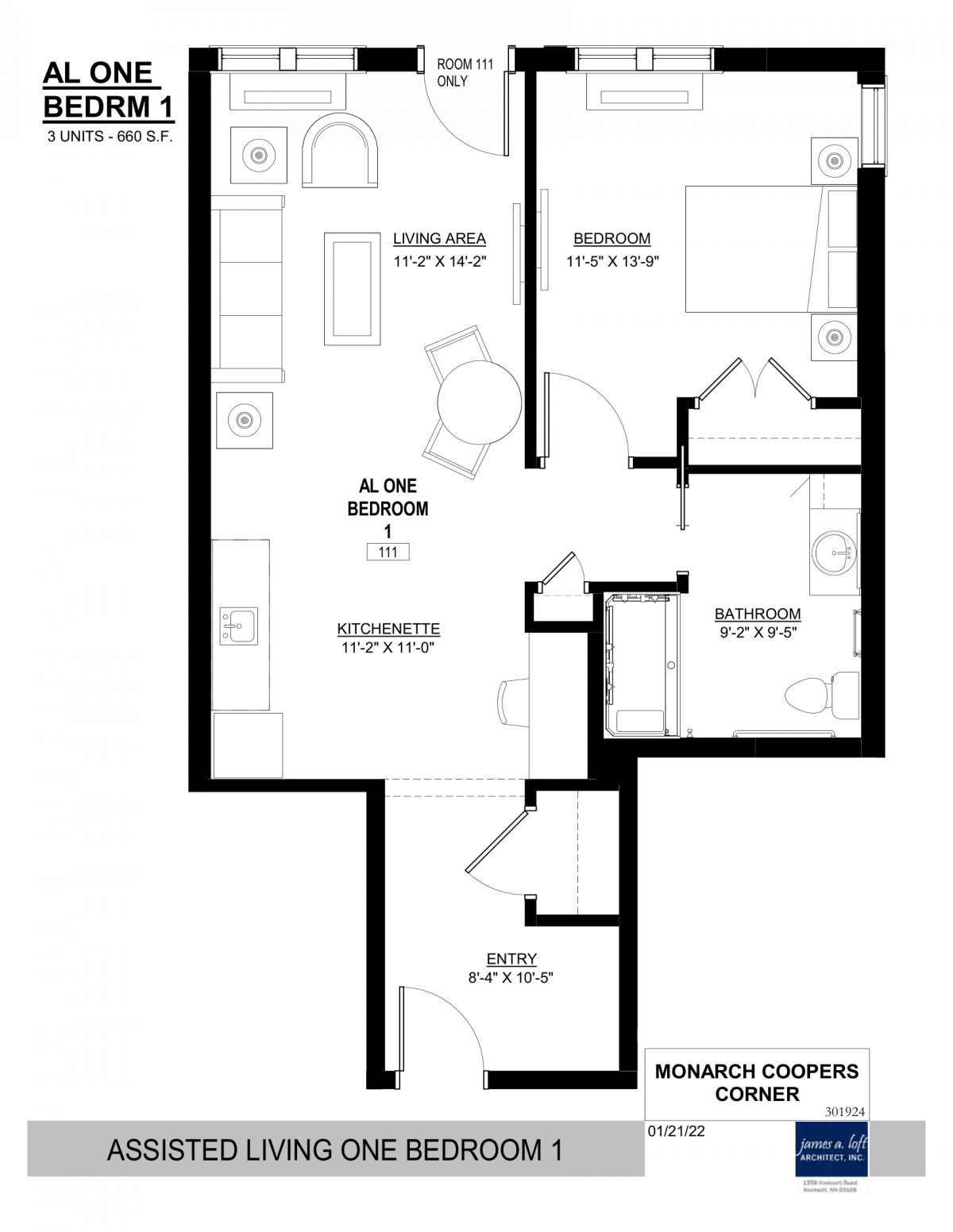 A floor plan showing a two-bedroom apartment layout with a kitchen, living area, bathroom, and storage space.