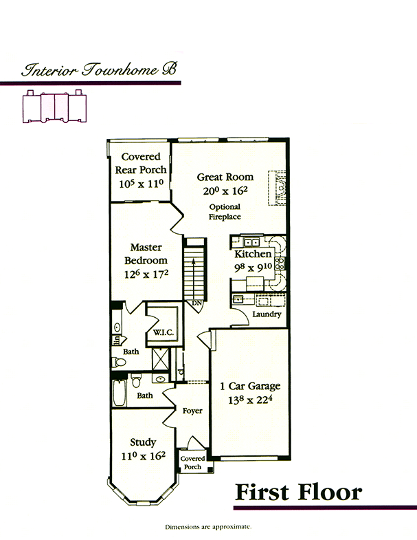 A detailed floor plan of an interior townhouse showcasing room dimensions and layout.