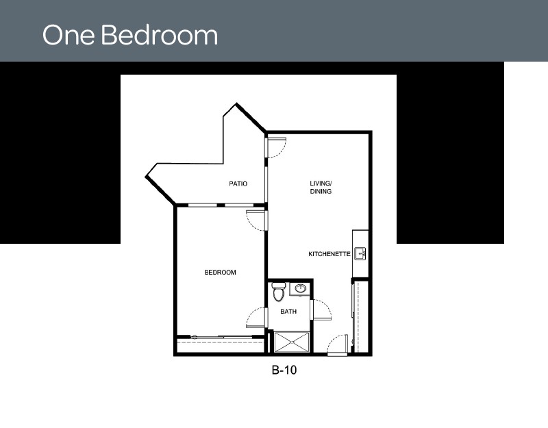 A floor plan of a one-bedroom apartment layout.