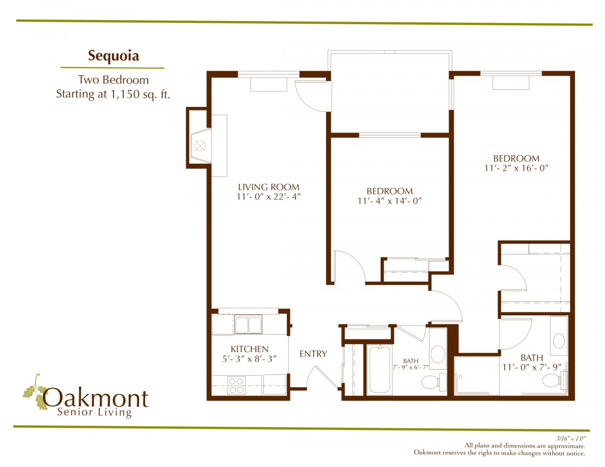 Two-bedroom apartment floor plan layout.