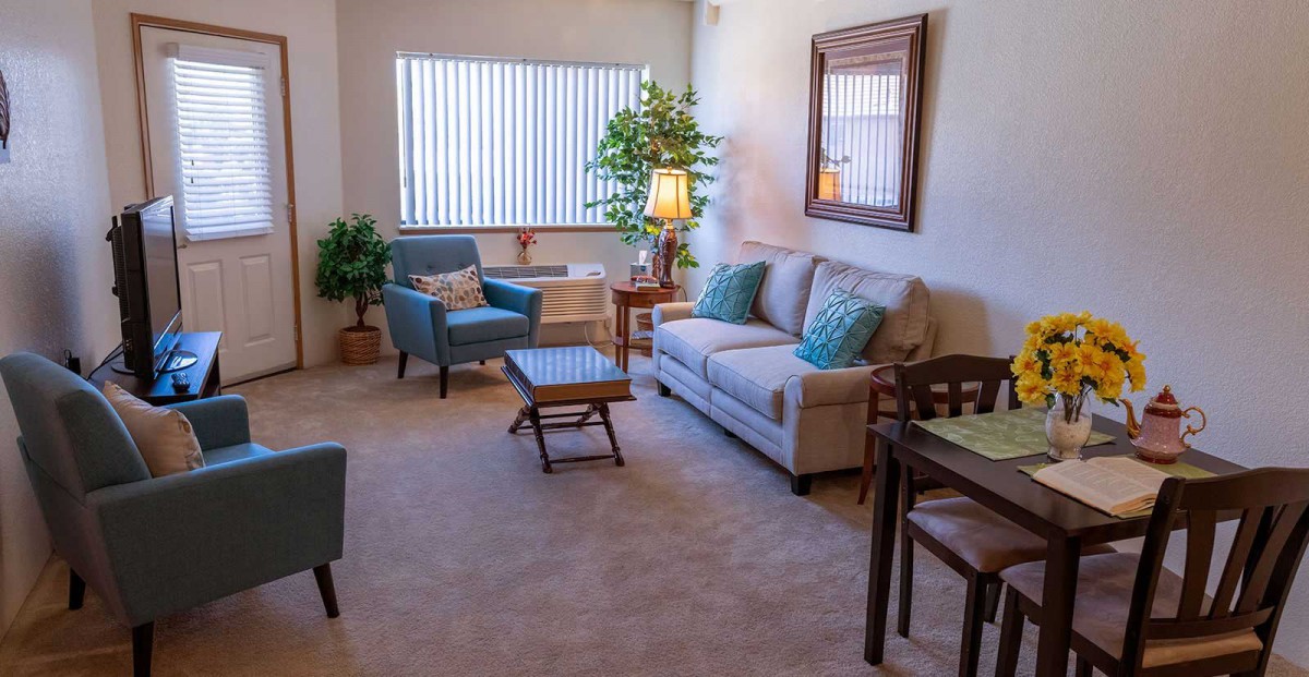 A cozy living room with stylish furniture and decor.