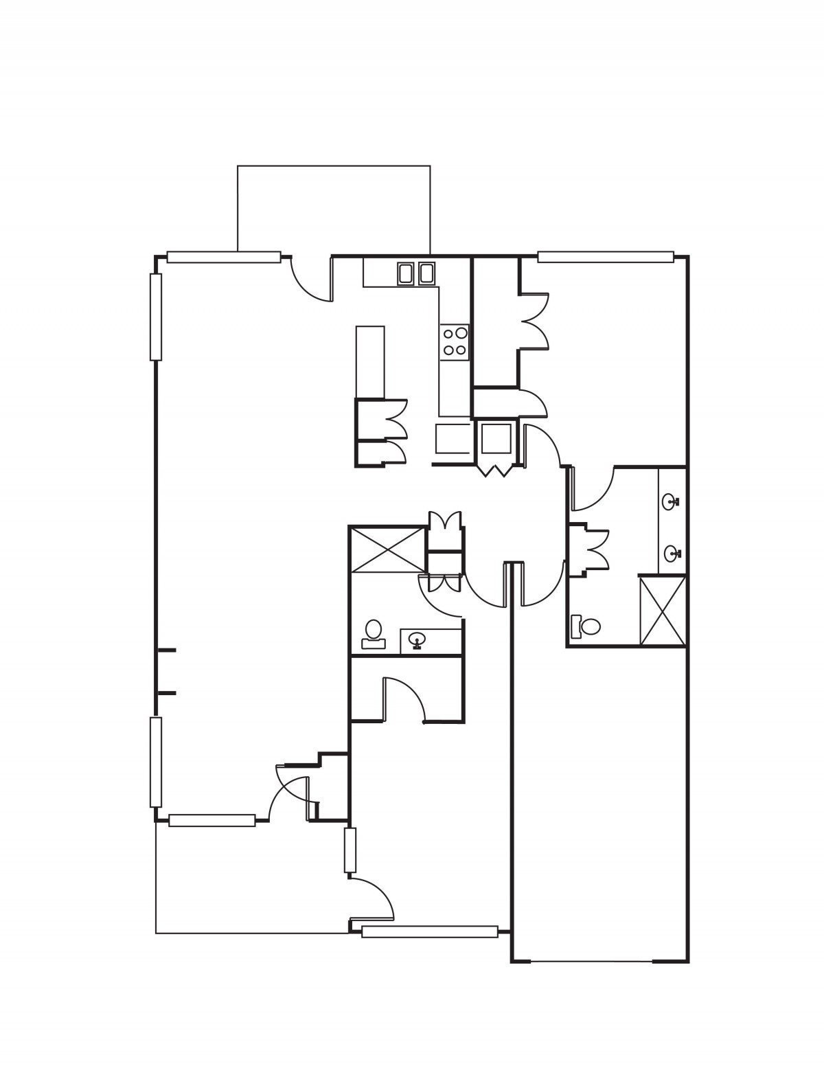 A detailed architectural floor plan illustrating the layout of a house with various rooms and spaces.
