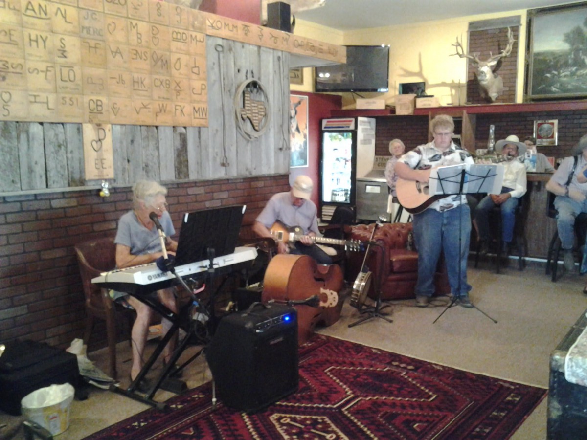 A band performing live music indoors with guitars and keyboard.