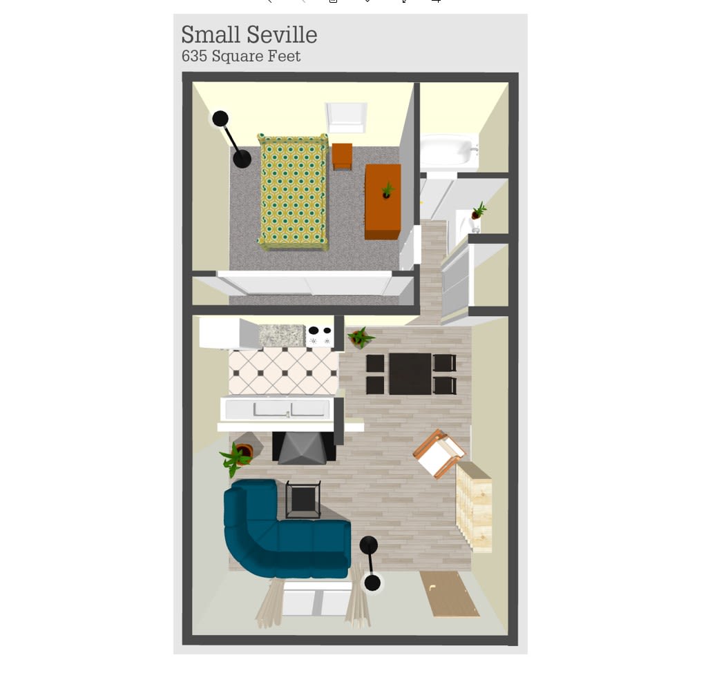 Floor plan of a small studio apartment layout.
