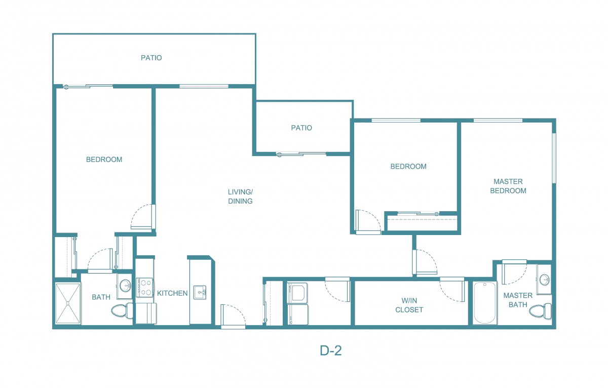 A detailed floor plan of an apartment layout with labeled rooms and spaces.