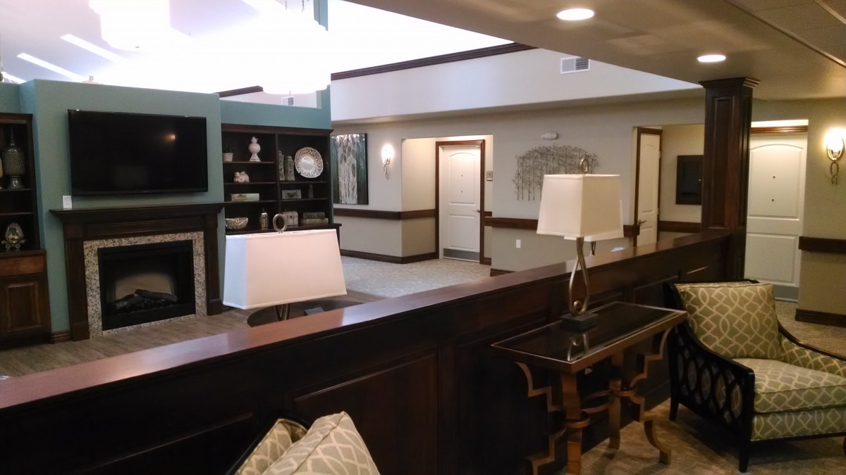 A modern reception area with elegant decor and furnishings.