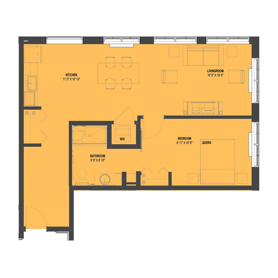 A floor plan depicting the layout of a building space.