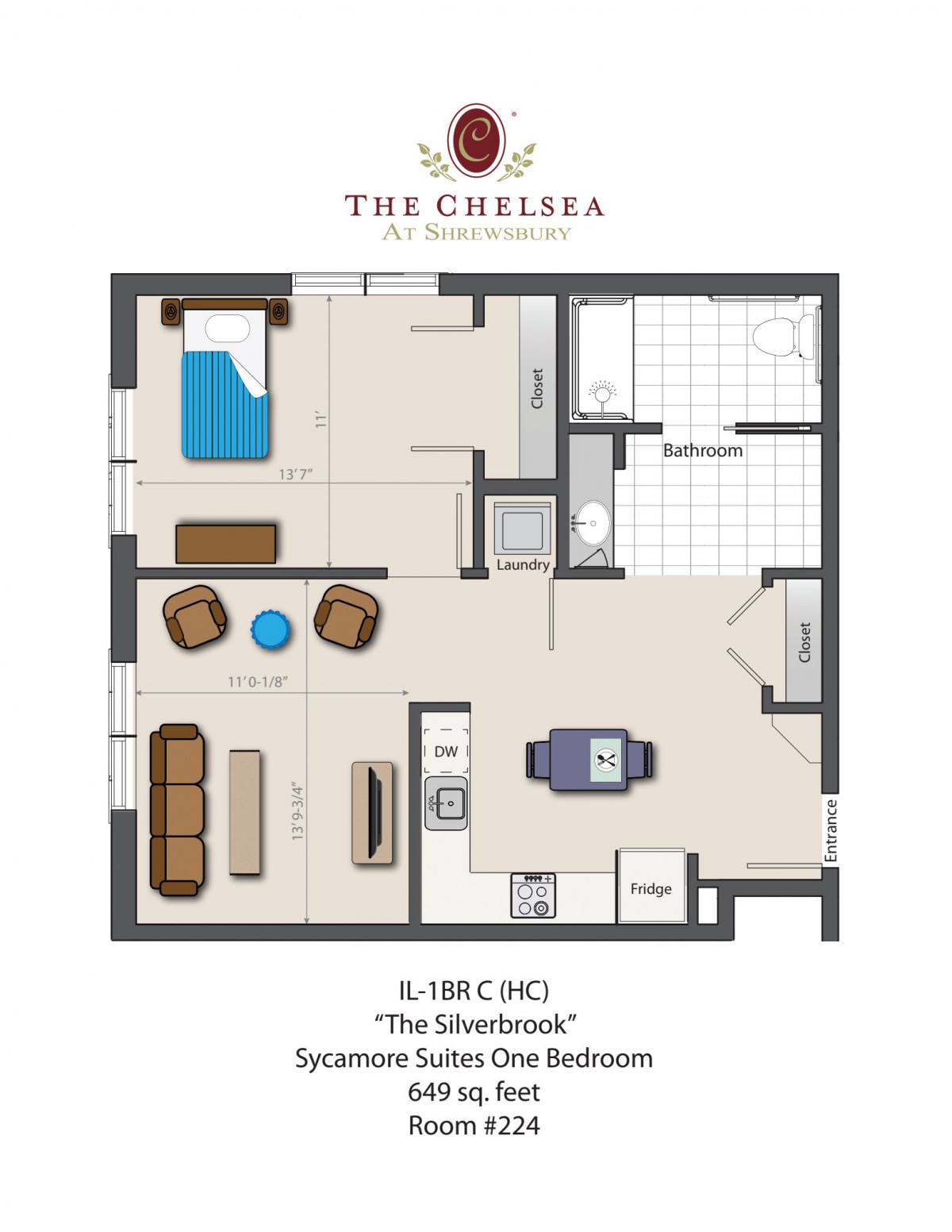 Floor plan of a luxurious one-bedroom apartment at The Chelsea.