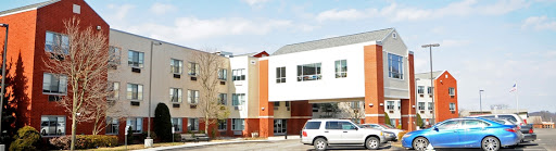 A modern school building with a blend of architectural styles.