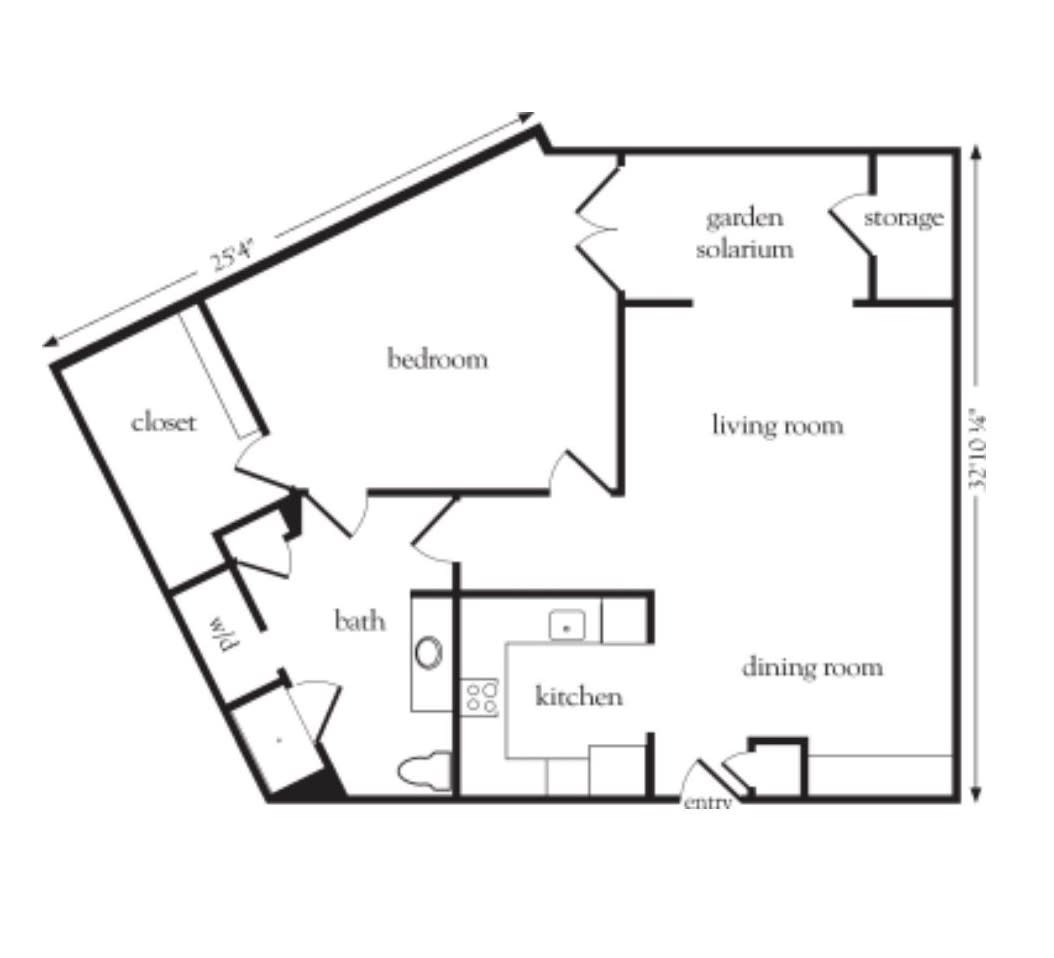 An architectural floor plan showcasing the layout of an apartment with labeled rooms including a bedroom, living room, kitchen, and bathroom.