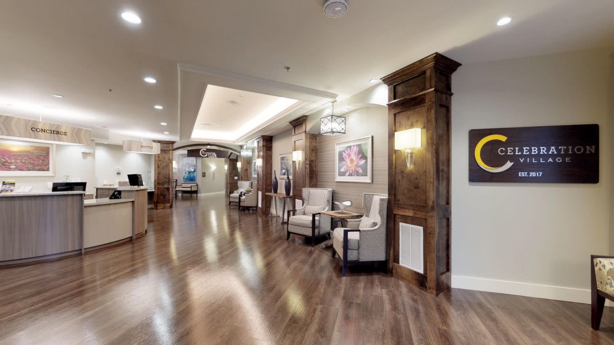 A modern lobby with comfortable seating and stylish decor.