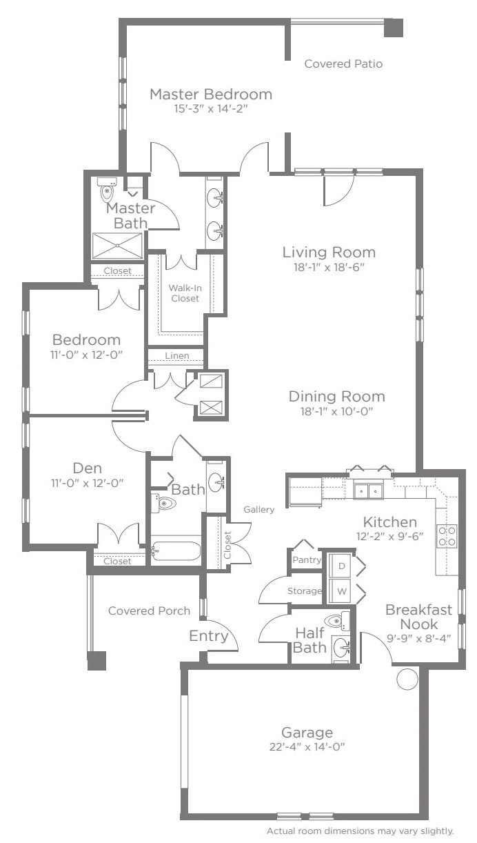 Architectural floor plan of a house showing room layouts and dimensions.