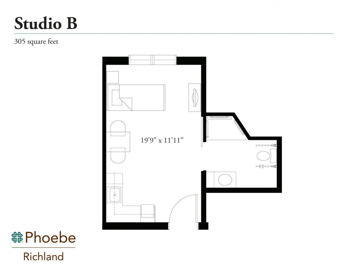 Studio B floor plan showing the layout of a small living space.