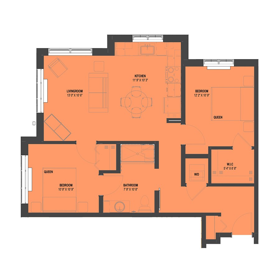 An architectural floor plan showing the layout of rooms within a building.