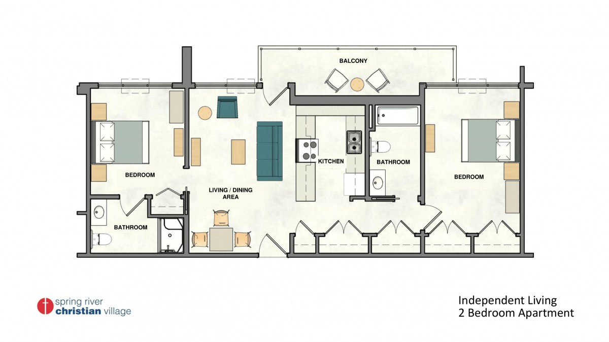 An architectural floor plan of a residential apartment with labeled rooms and areas.