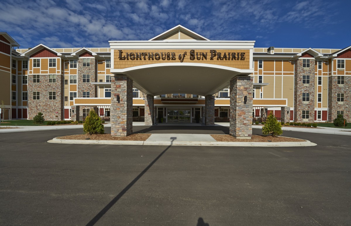 Entrance view of Lighthouse of Sun Prairie residential facility.