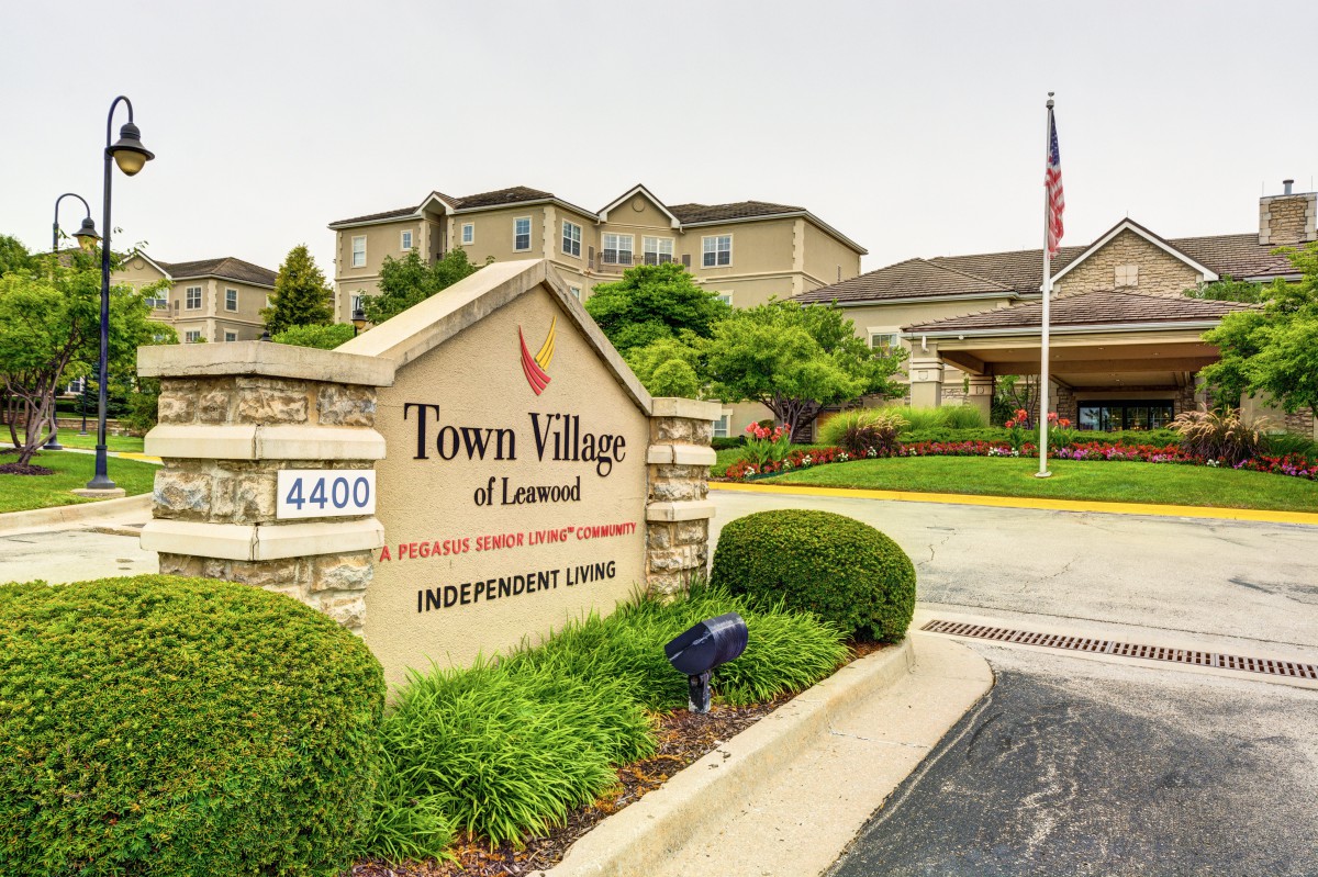 Entrance to Town Village of Leawood Independent Living Complex