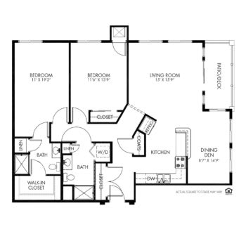 A detailed floor plan of a residential apartment with designated rooms.