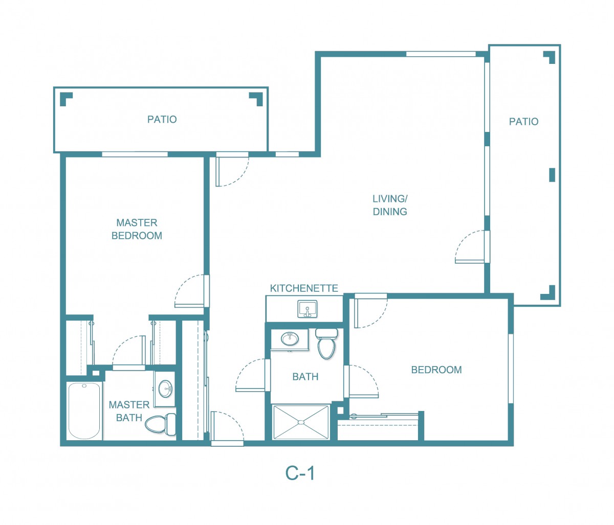 This is an architectural floor plan of an apartment, labeled as C-1, featuring multiple rooms including a master bedroom and living area.