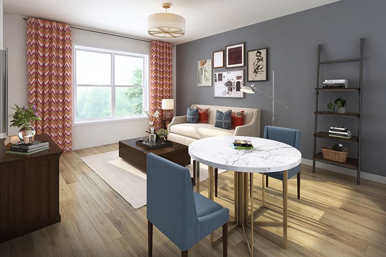 Modern living room with stylish decor and a cozy ambiance.