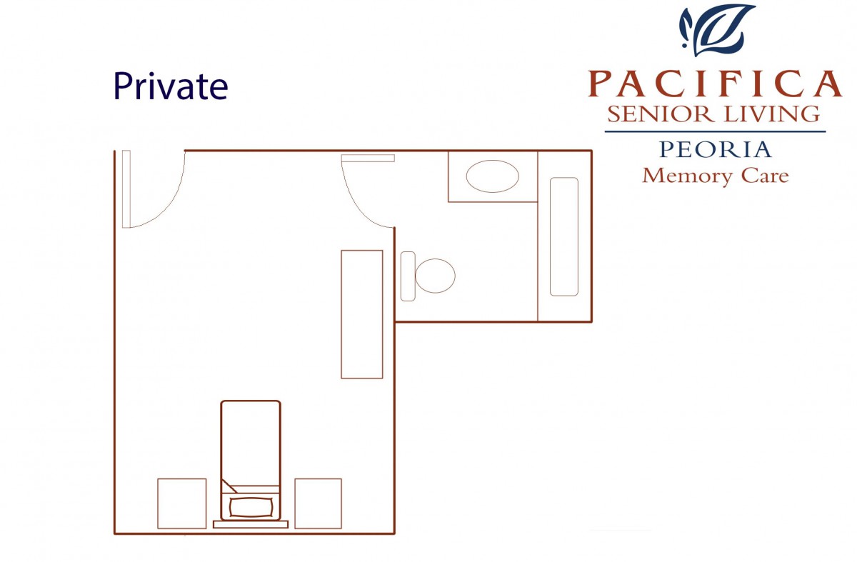Floor plan of a private room in a senior living facility.