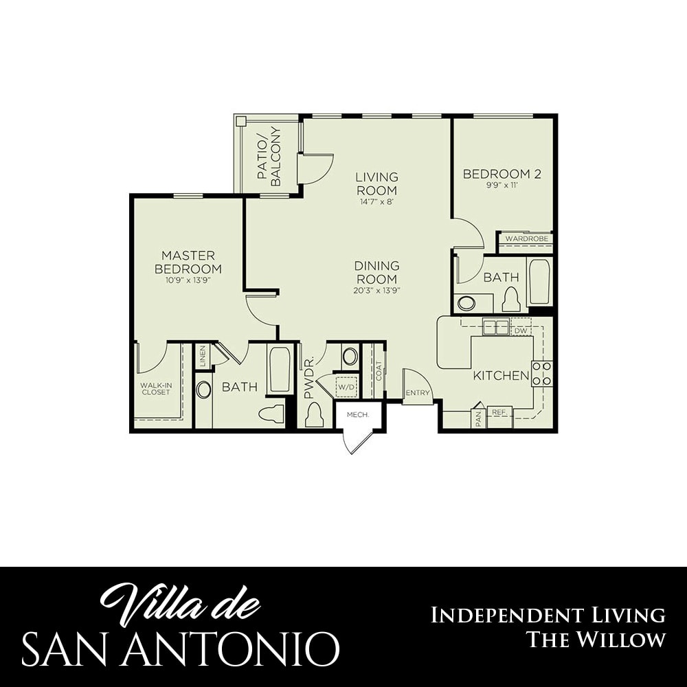 Floor plan of an independent living apartment at Villa de San Antonio called 'The Willow'.