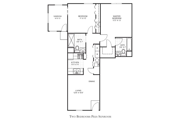 A floor plan of a two-bedroom apartment.