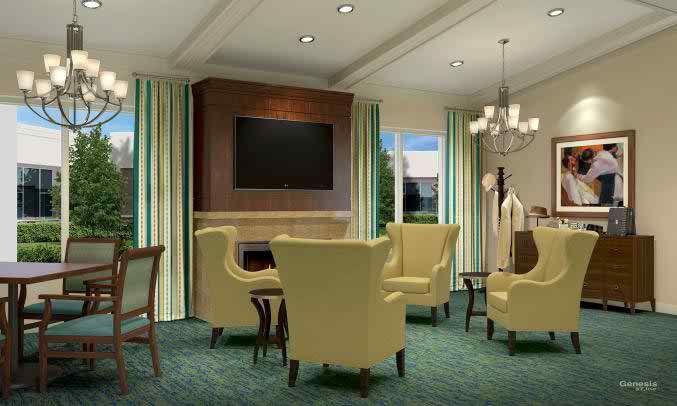 A modern living room with comfortable seating and a large television.
