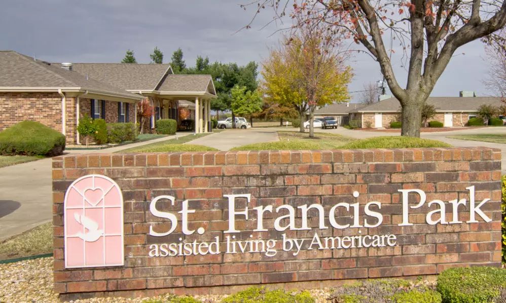 Entrance sign for St. Francis Park assisted living facility.