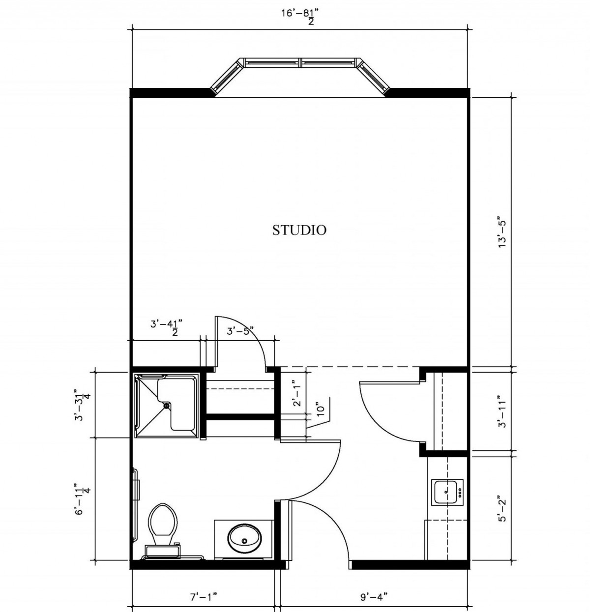 A simple architectural floor plan showing room layout and measurements.