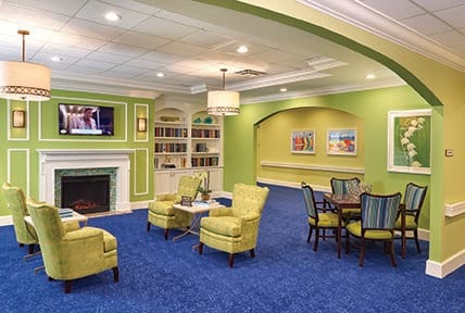 A cozy and modern living room with a fireplace, television, and comfortable seating arrangement.