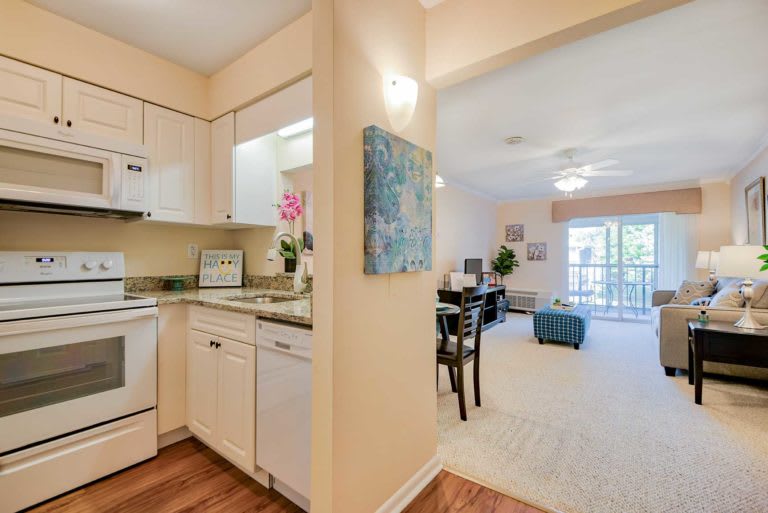 A modern open-space apartment with a cozy kitchen and inviting living room.