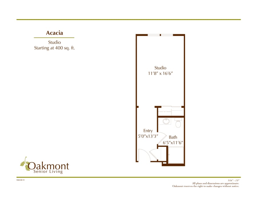 Studio apartment floor plan with specific room dimensions.