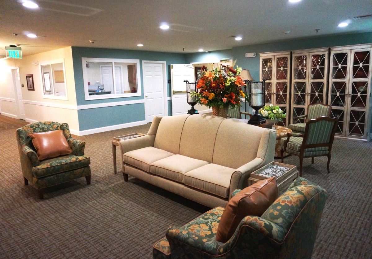 A cozy lobby area with comfortable seating and elegant decor.