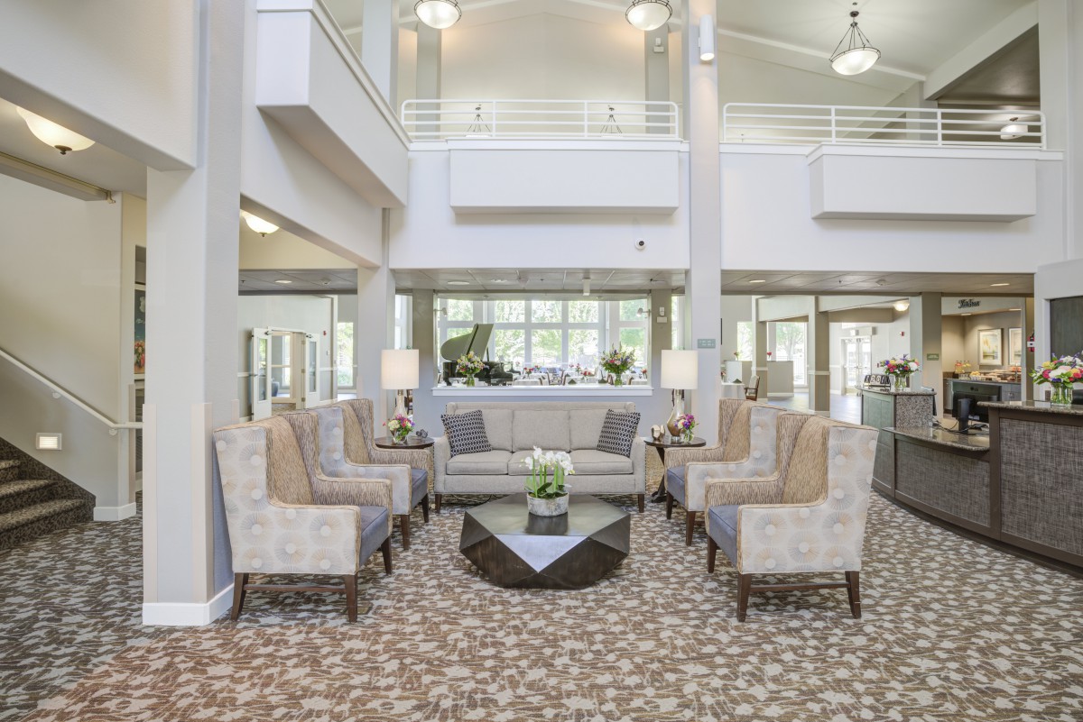 A modern and inviting lobby area with comfortable seating and elegant decor.