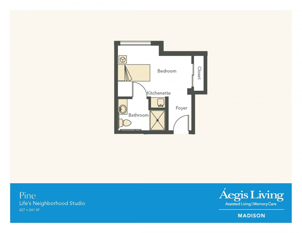Floor plan of a studio apartment layout.