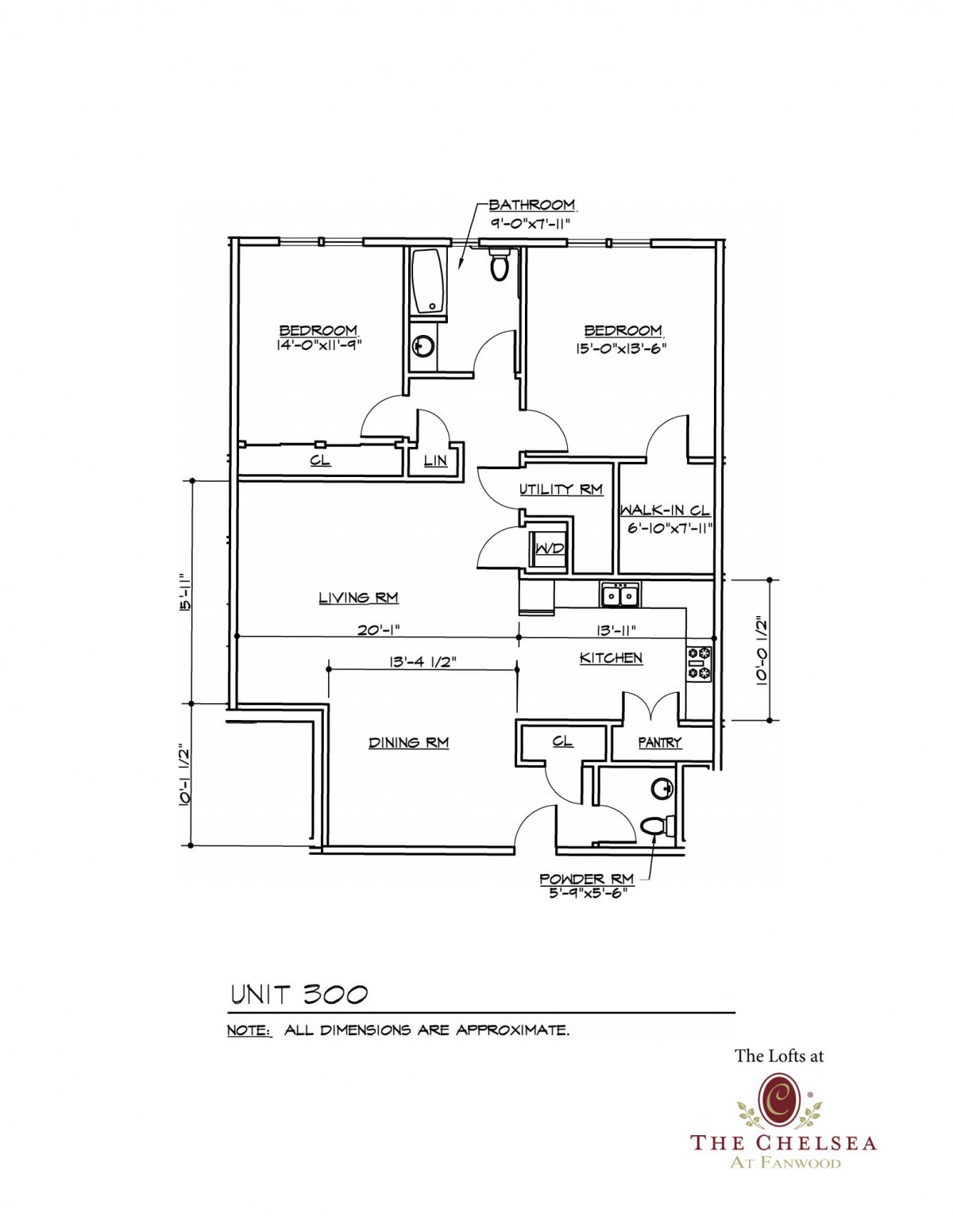 Blueprint showing the floor plan of a residential unit with detailed room dimensions and layout.