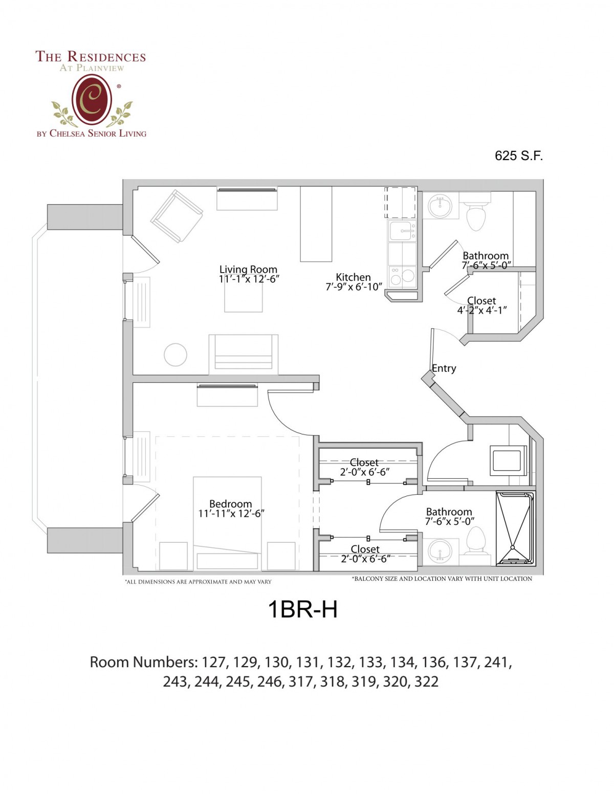 Floor plan of a 1-bedroom apartment layout.