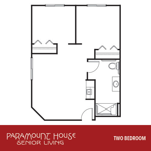Floor plan of a two-bedroom senior living apartment at Paramount House.