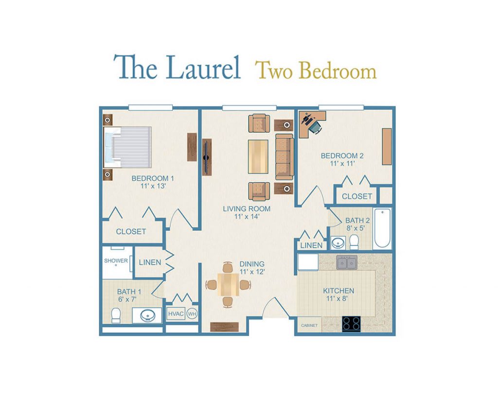 The Laurel: a two-bedroom apartment floor plan layout.