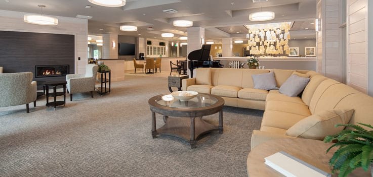 A spacious and modern lobby area with comfortable seating and elegant decor.