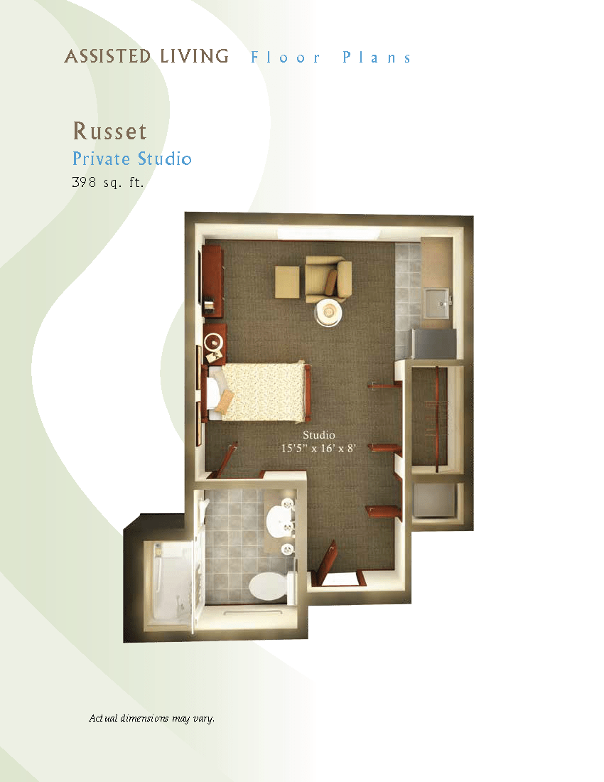 A detailed floor plan for a studio apartment with a compact layout.