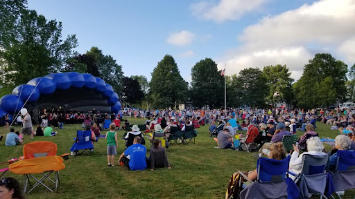 A lively concert event in a park, bringing the community together to enjoy music.