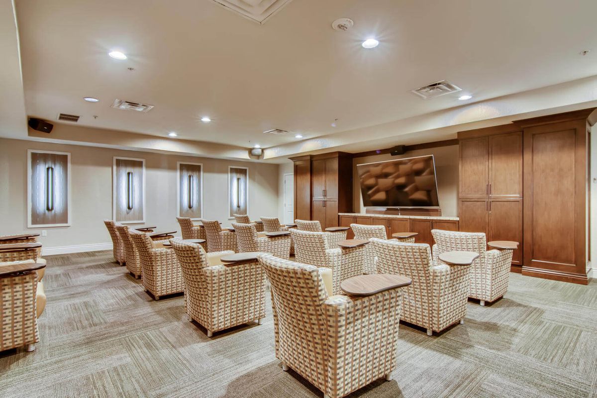 A well-appointed meeting room with comfortable seating and presentation facilities.