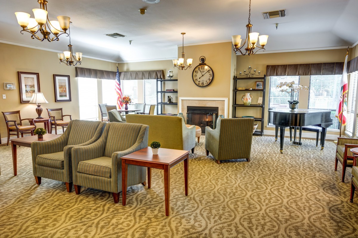 A cozy living room with comfortable seating, a fireplace, and elegant decor.