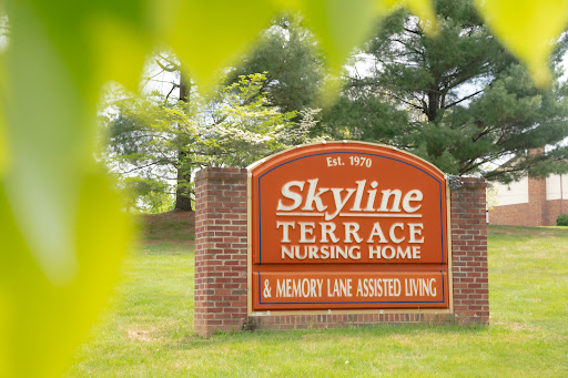 Sign for Skyline Terrace Nursing Home and Memory Lane Assisted Living.