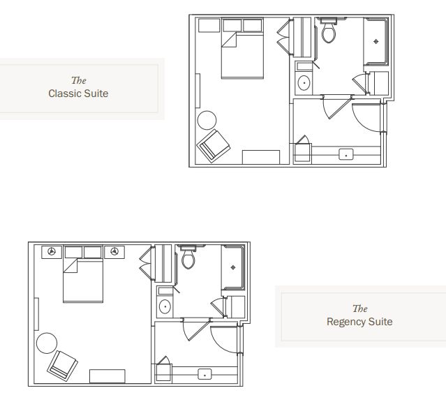 Blueprint layouts of the Grosvenor and Regency Suites.