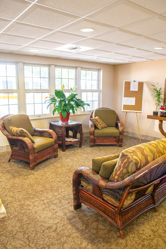 A cozy seating area with comfortable chairs and a touch of greenery, perfect for relaxation.